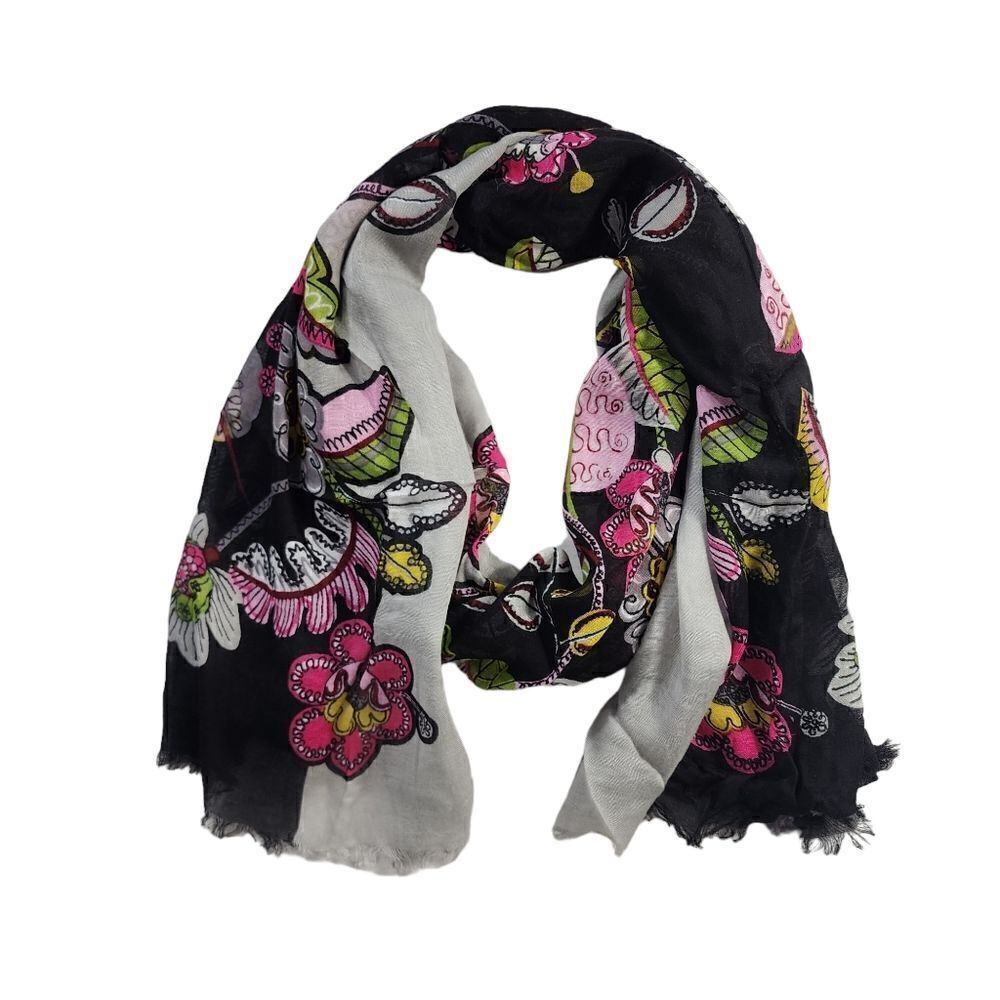 Vera Bradley Grey and Black Light Weight Floral Scarf